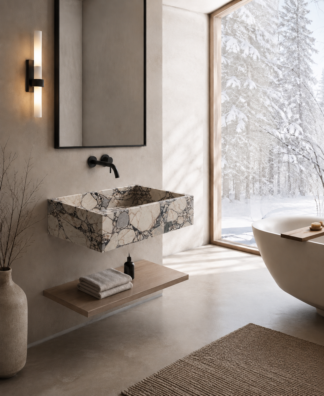 Verona Collection | Single Wall Mounted Stone Basins