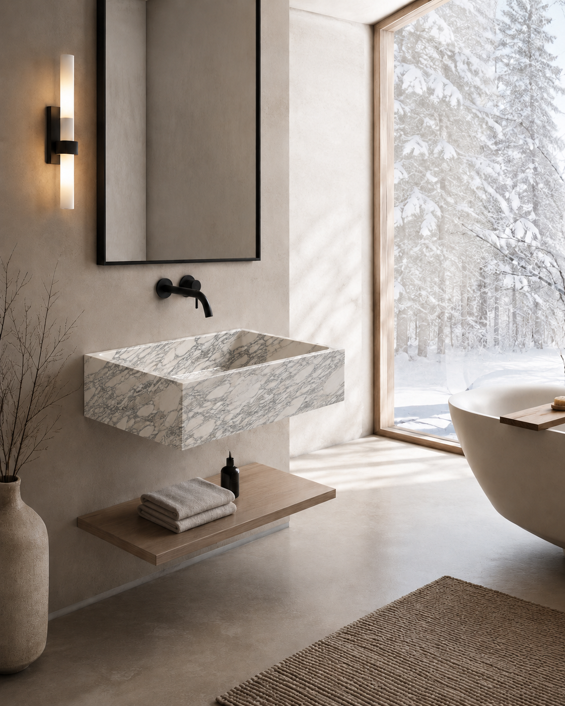 Verona Collection | Single Wall Mounted Stone Basins