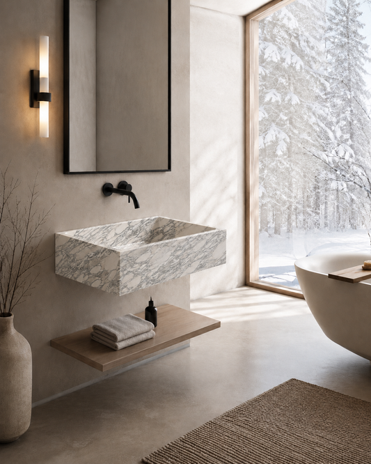 Verona Collection Luxury Wall-Mounted Stone Basin – Arabescato Cerchia, product view 18