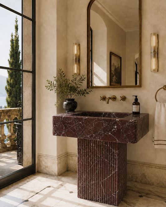 Portofino Collection Luxury Freestanding Marble Basin – Rosso Levanto, product view 11