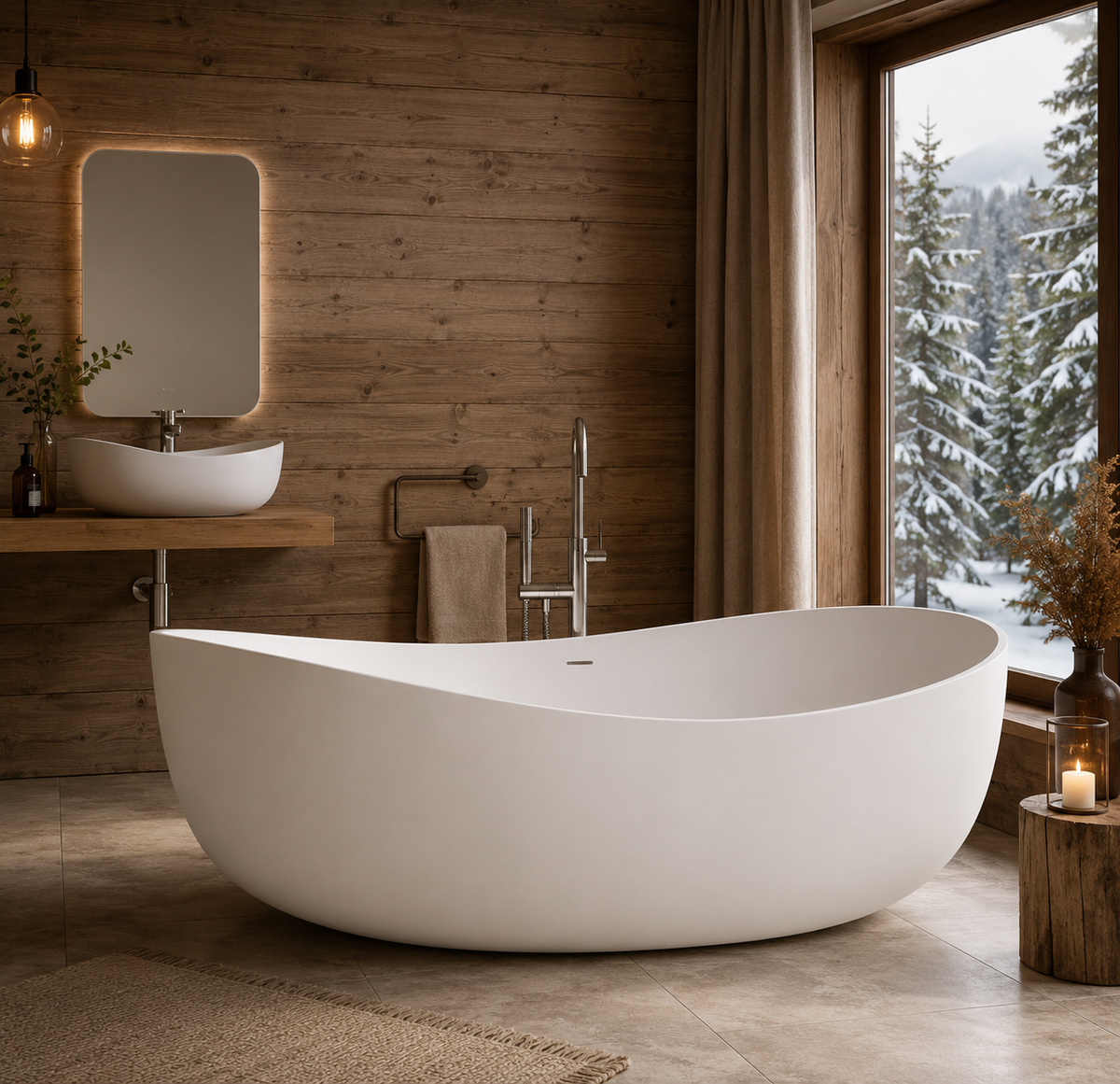Curved Stone Resin Freestanding Bath – product view 1