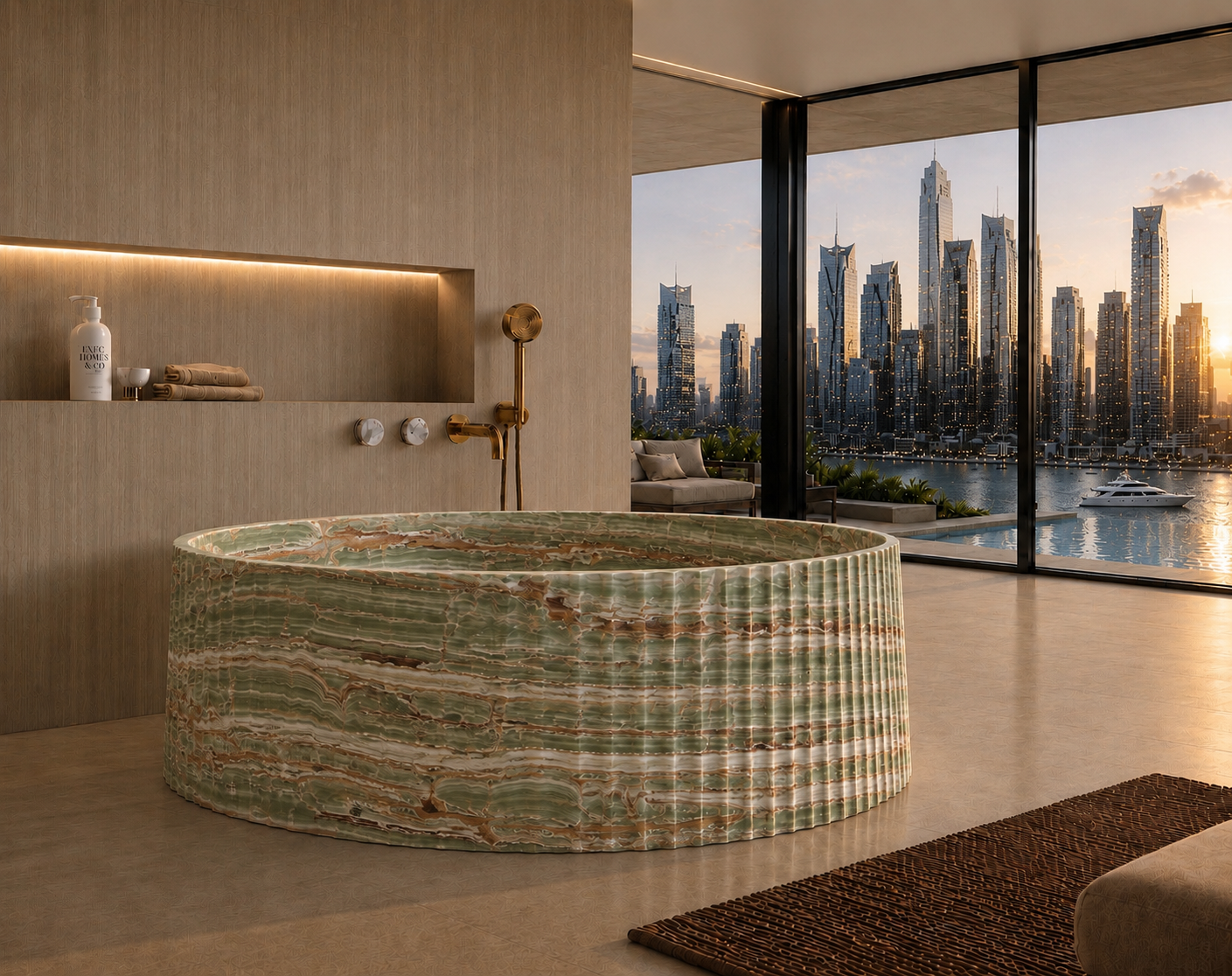 Bamboo Onyx Fluted Freestanding Bathtub | Luxury Natural Stone Bath