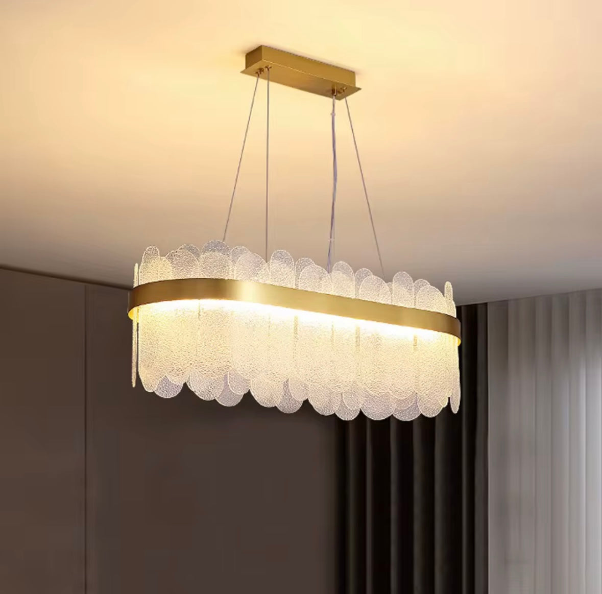 Rock Crystal Style Glass Gold Chandelier