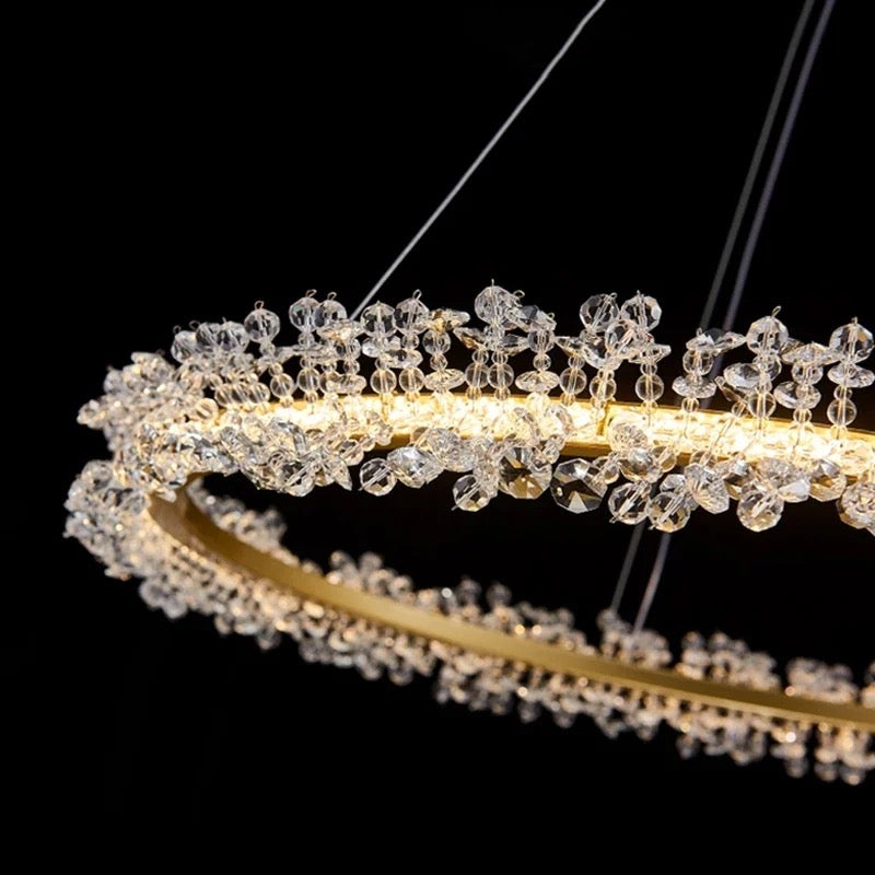 Black/Gold Banded Crystal Style Round Chandelier