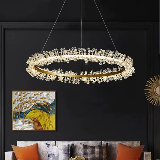 Black/Gold Banded Crystal Style Round Chandelier