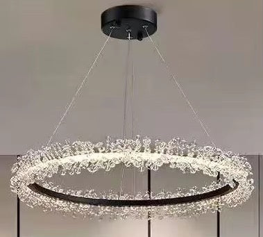 Black/Gold Banded Crystal Style Round Chandelier