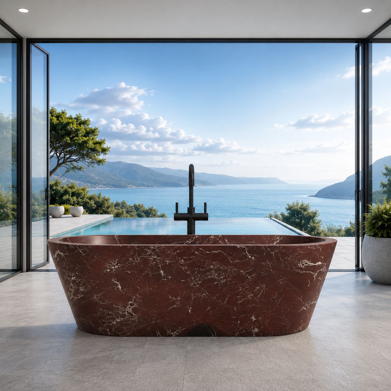 Rosa Alicante Freestanding Marble Bathtub