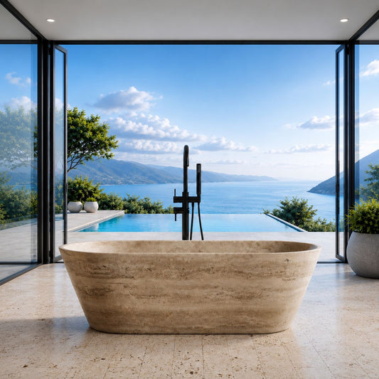 Beige Travertine Freestanding Marble Bathtub