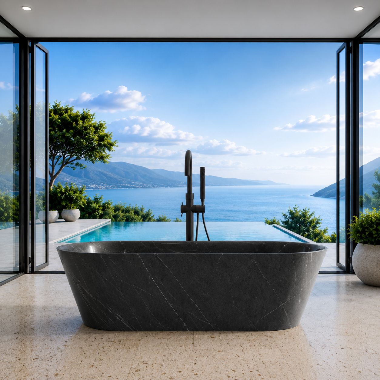 Nero Marquita Freestanding Marble Bathtub
