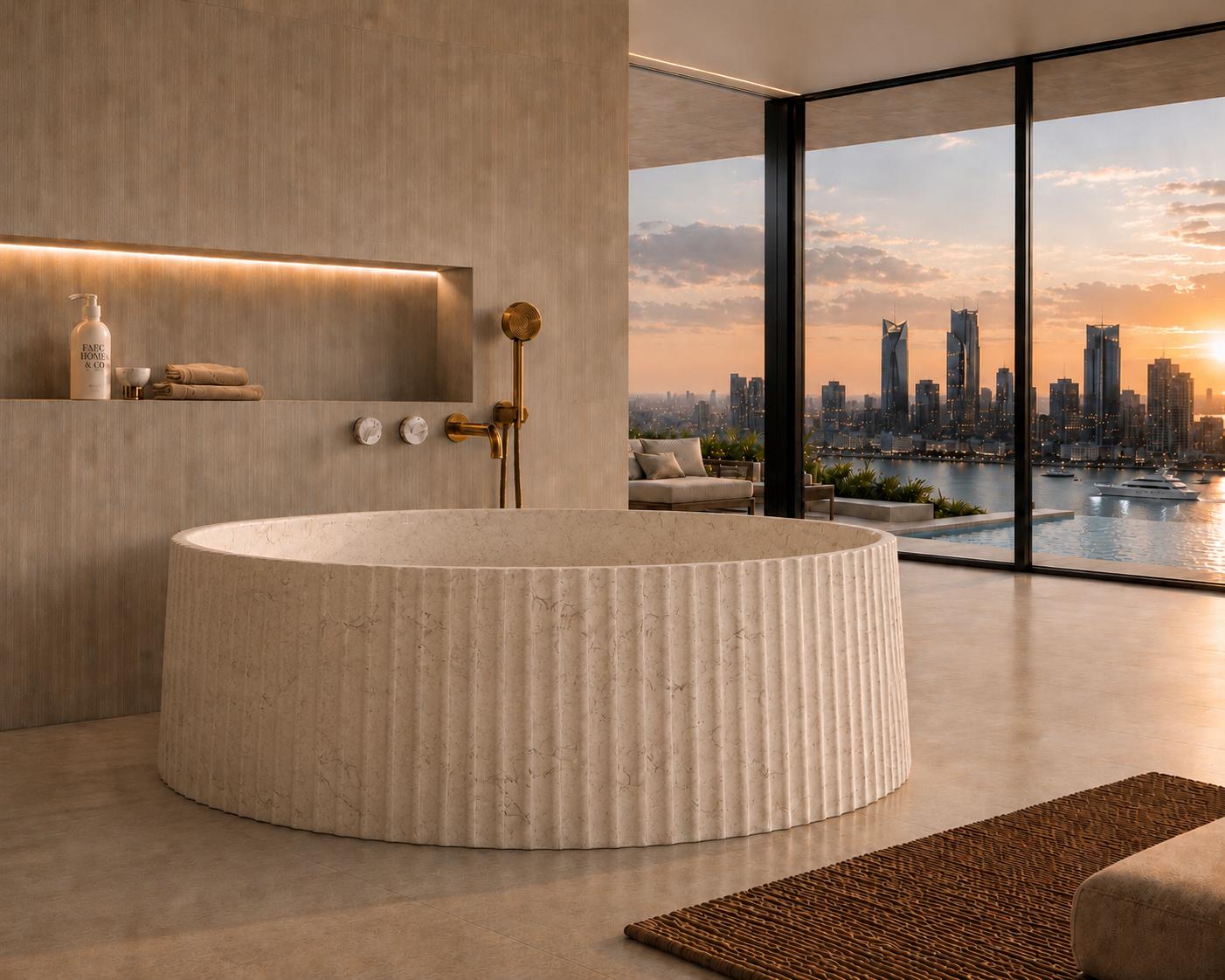 Crema Marfil Fluted Marble Bathtub