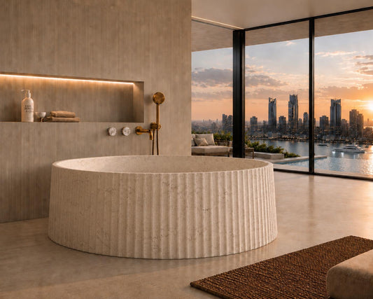 Crema Marfil Fluted Marble Bathtub