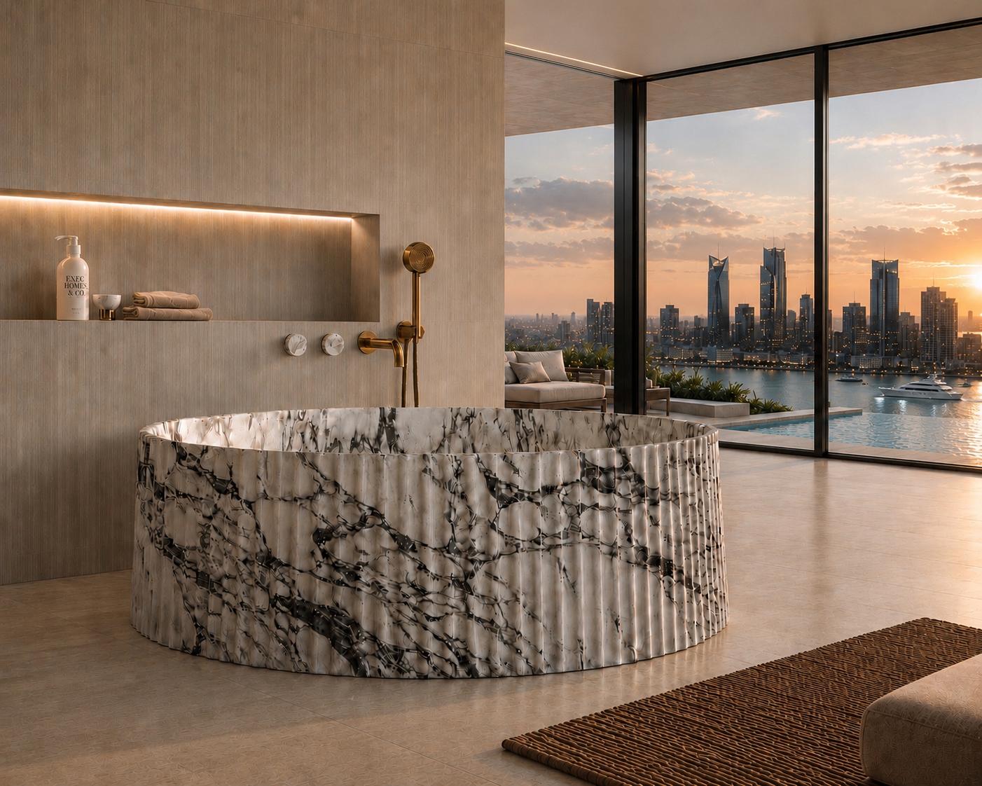 Arabescato Corchia Fluted Marble Bathtub