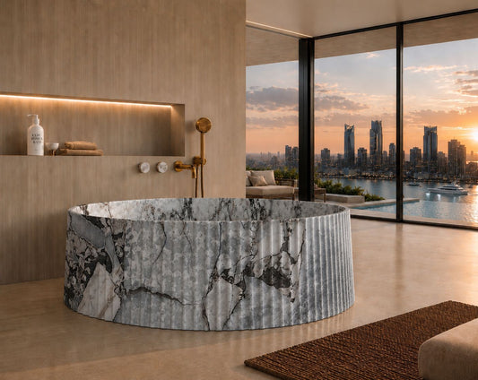 Calacatta Blue Fluted Marble Bathtub