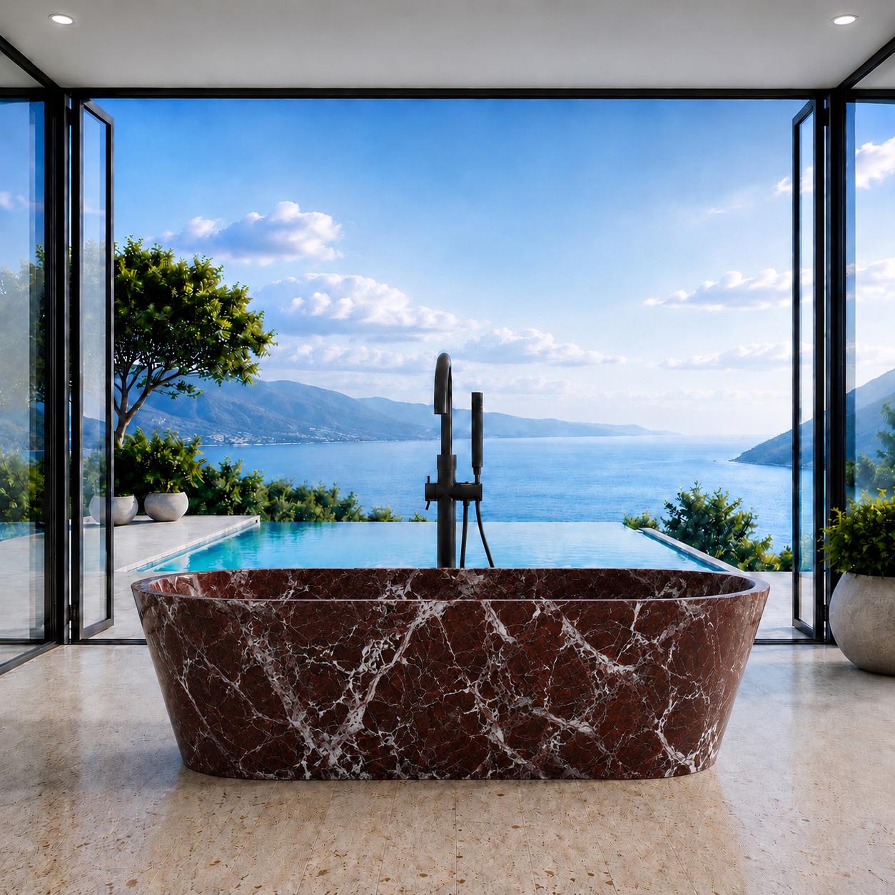 Rosso Levanto Freestanding Marble Bathtub