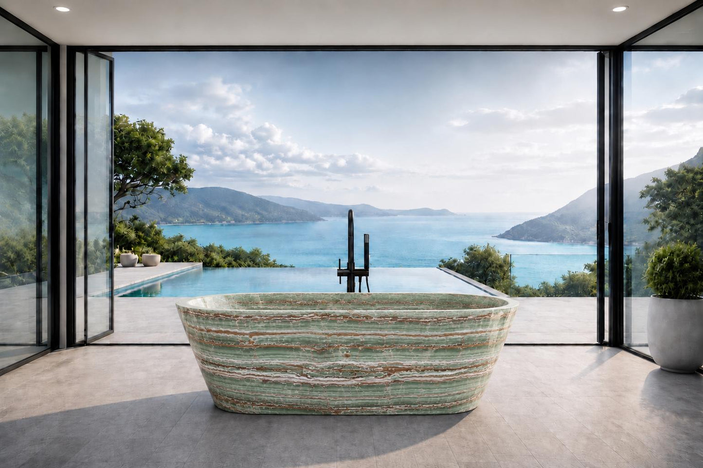 Bamboo Emerland Onyx Freestanding Marble Bathtub