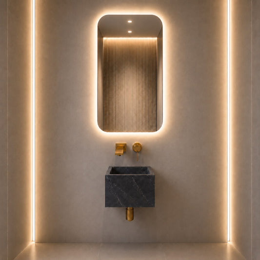 Nero Marquina Wall Mounted Marble Basin, product view 1