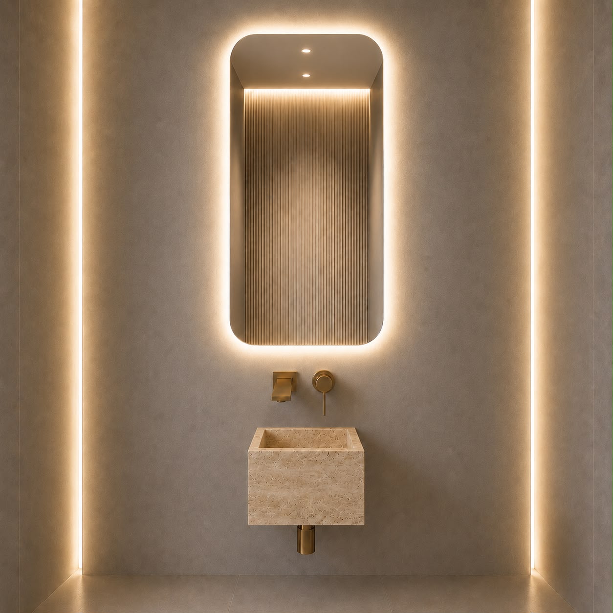 Beige Travertine Wall Mounted Marble Basin