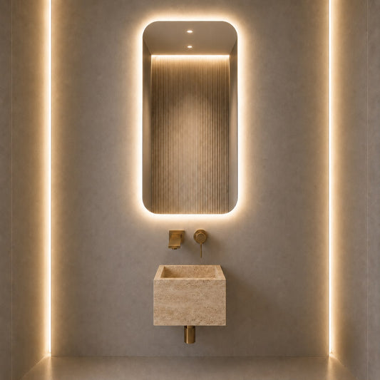 Beige Travertine Wall Mounted Marble Basin, product view 1