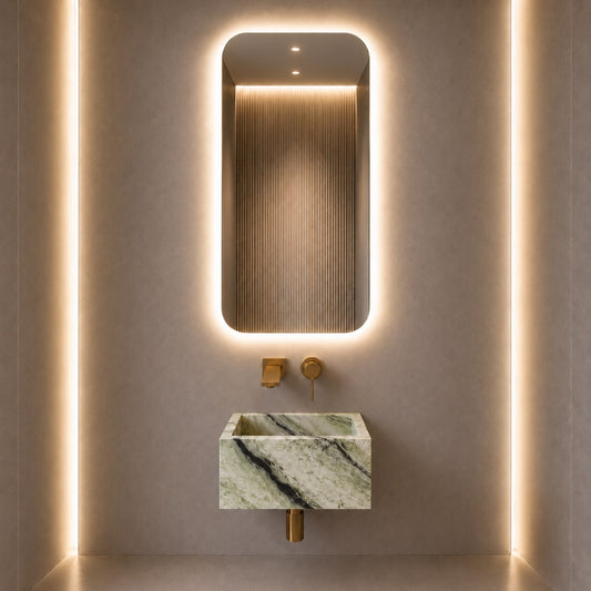 Shangri La Green Wall Mounted Marble Basin, product view 1