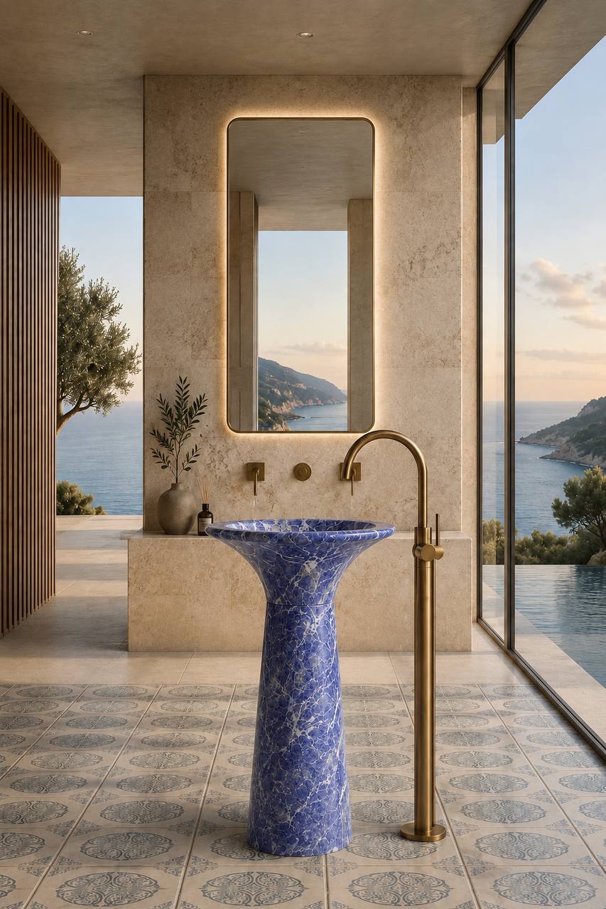 Marble Pedestal sink Blue 